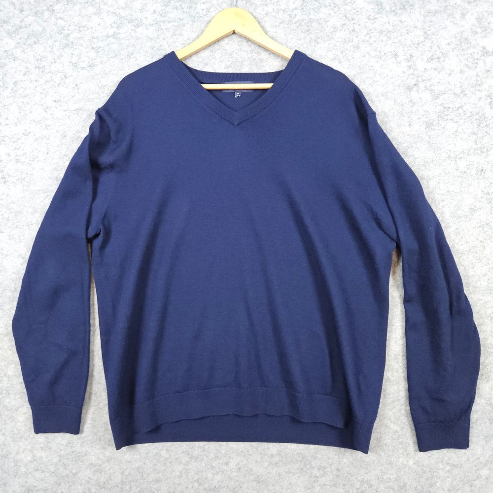 Hart Schaffner Marx Navy Blue Size XL‎ Extra Fine Merino Wool Sweater HOLE/SNAG